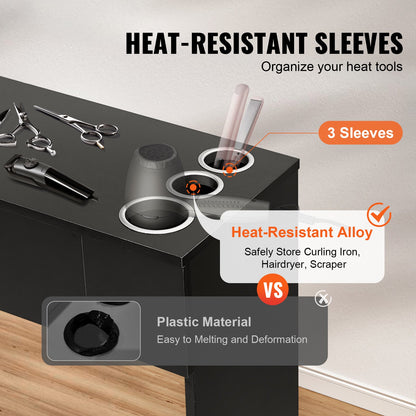 Salonstation, wandmontierte Friseursalonstation für Friseure, Beauty-Spa-Möbelset, 1 Lagerschrank, 3 Fächer und 2 Schubladen (eine abschließbar), Schwarz