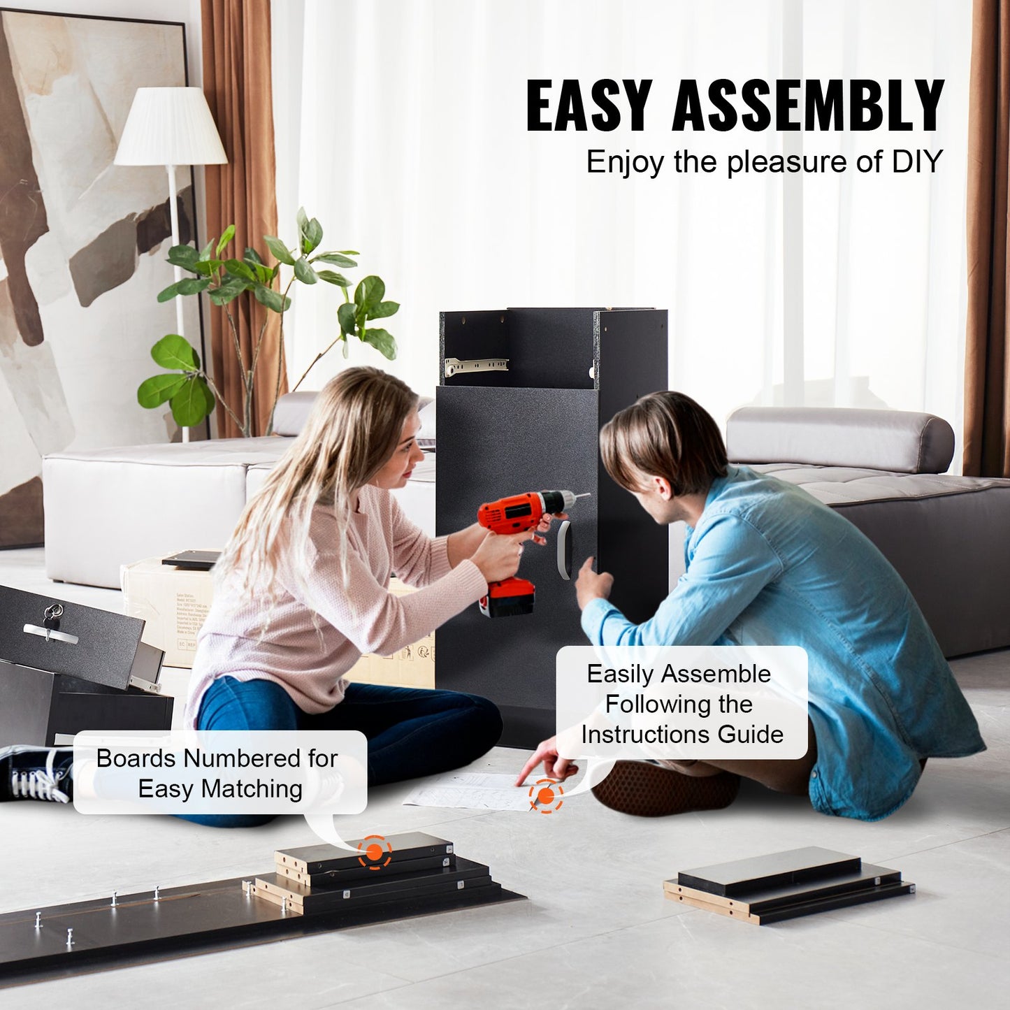 Salonstation, wandmontierte Friseursalonstation für Friseure, Beauty-Spa-Möbelset, 1 Lagerschrank, 3 Fächer und 2 Schubladen (eine abschließbar), Schwarz