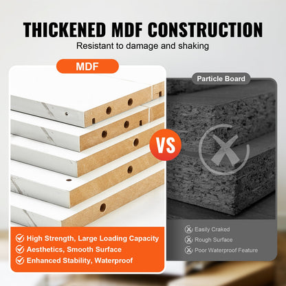 Salon Workstation, Wall-Mounted Unit for Hair Professionals, Spa Styling Storage Solution, Includes 1 Cabinet, 3 Shelves, 2 Drawers (1 with Lock), in White