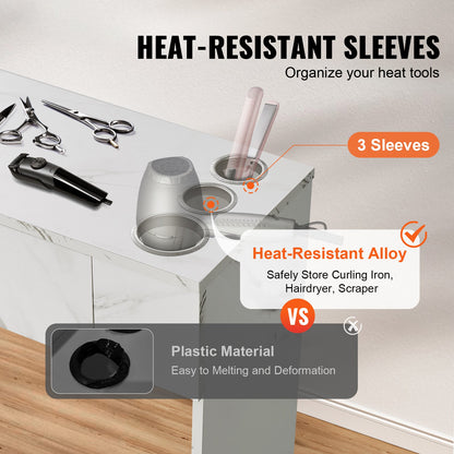 Salon Workstation, Wall-Mounted Unit for Hair Professionals, Spa Styling Storage Solution, Includes 1 Cabinet, 3 Shelves, 2 Drawers (1 with Lock), in White