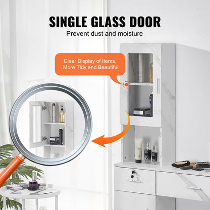 Salon Workstation, Wall-Mounted Unit for Hair Professionals, Spa Styling Storage Solution, Includes 1 Cabinet, 3 Shelves, 2 Drawers (1 with Lock), in White