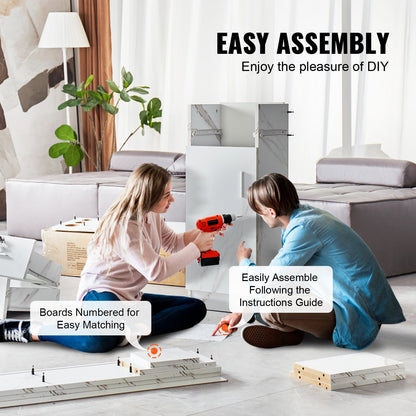 Salon Workstation, Wall-Mounted Unit for Hair Professionals, Spa Styling Storage Solution, Includes 1 Cabinet, 3 Shelves, 2 Drawers (1 with Lock), in White