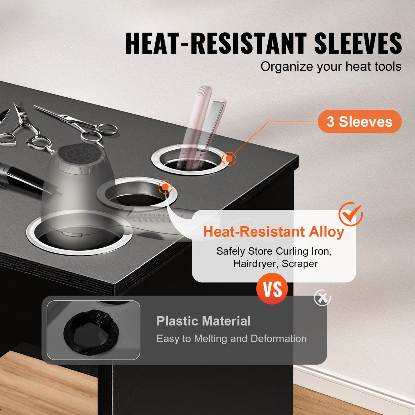 Salong Station, Väggmonterad Frisörsalong Station för frisör, Beauty Spa Möbelset, 1 förvaringsskåp, 3 öppna Cubbies och 3 lådor (en låsbar), svart