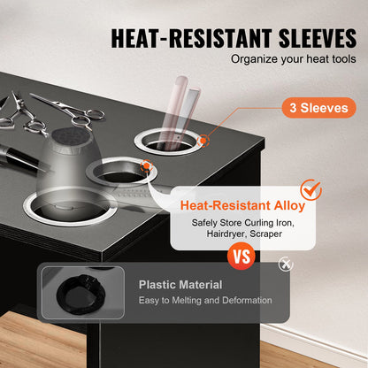 Salong Station, Väggmonterad Frisörsalong Station för frisör, Beauty Spa Möbelset, 1 förvaringsskåp, 3 öppna Cubbies och 3 lådor (en låsbar), svart