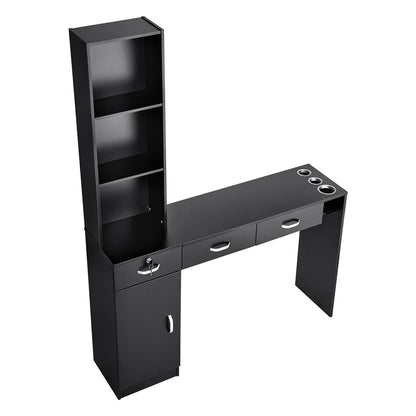 Salong Station, Väggmonterad Frisörsalong Station för frisör, Beauty Spa Möbelset, 1 förvaringsskåp, 3 öppna Cubbies och 3 lådor (en låsbar), svart