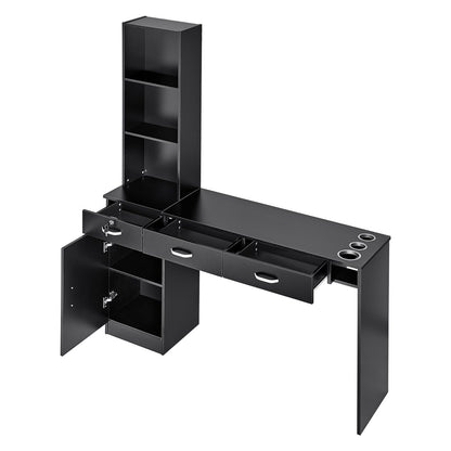 Salong Station, Väggmonterad Frisörsalong Station för frisör, Beauty Spa Möbelset, 1 förvaringsskåp, 3 öppna Cubbies och 3 lådor (en låsbar), svart