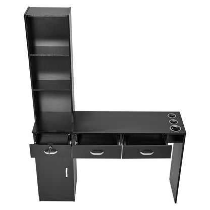 Salong Station, Väggmonterad Frisörsalong Station för frisör, Beauty Spa Möbelset, 1 förvaringsskåp, 3 öppna Cubbies och 3 lådor (en låsbar), svart