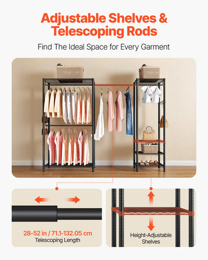Clothing Garment Rack, Heavy Duty Clothes Rack, Freestanding Clothes Racks with Steel Frame, 800 lbs Load Capacity Closet Wardrobe with Storage Shelves for Bedroom, Clothing Store, Hallway