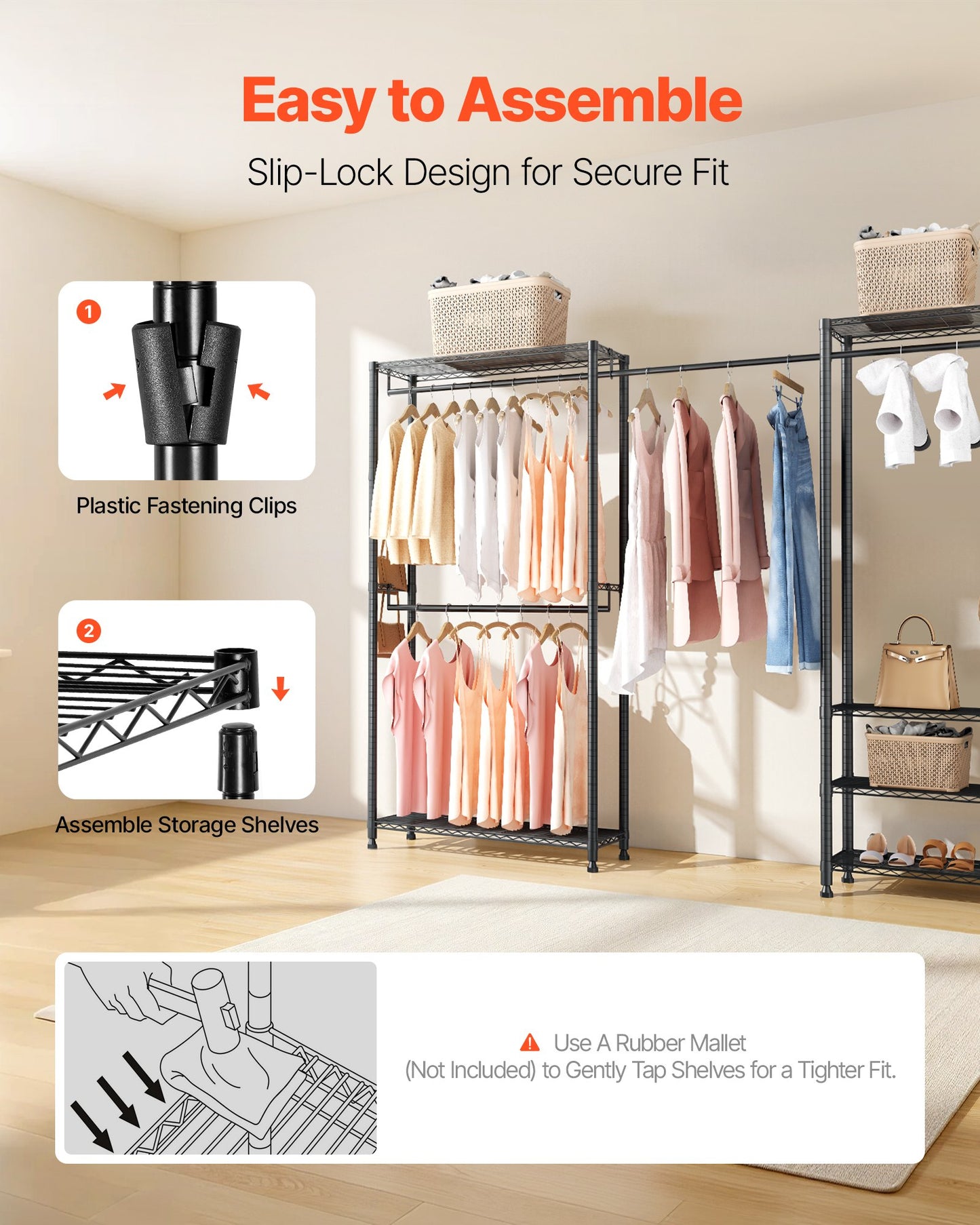 Clothing Garment Rack, Heavy Duty Clothes Rack, Freestanding Clothes Racks with Steel Frame, 800 lbs Load Capacity Closet Wardrobe with Storage Shelves for Bedroom, Clothing Store, Hallway