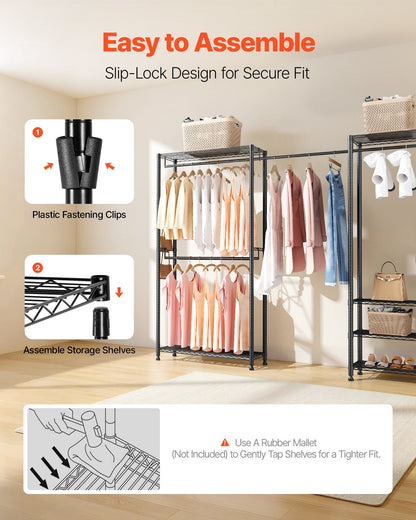Clothing Garment Rack, Heavy Duty Clothes Rack, Freestanding Clothes Racks with Steel Frame, 800 lbs Load Capacity Closet Wardrobe with Storage Shelves for Bedroom, Clothing Store, Hallway