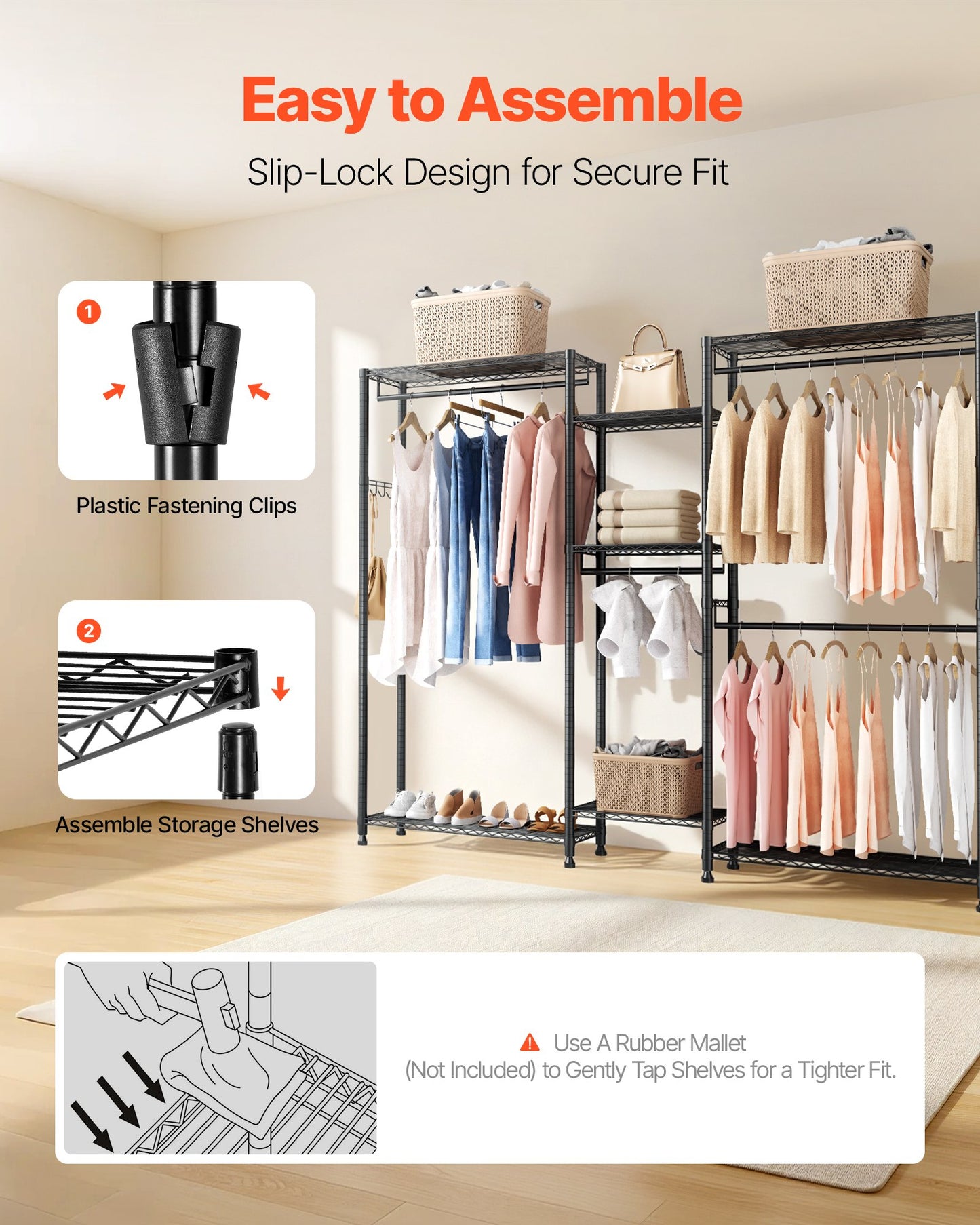 Clothing Garment Rack, Heavy Duty Closet Wardrobe, 7 Adjustable Tiers Clothes Racks with Steel Frame, 850 lbs Load Capacity Clothes Rack with 4 Hanging Rods for Bedroom, Clothing Store, Hallway