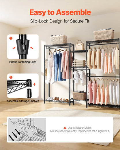 Clothing Garment Rack, Heavy Duty Closet Wardrobe, 7 Adjustable Tiers Clothes Racks with Steel Frame, 850 lbs Load Capacity Clothes Rack with 4 Hanging Rods for Bedroom, Clothing Store, Hallway