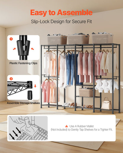 Clothing Garment Rack, Heavy Duty Closet Wardrobe, Adjustable Tiers Clothes Racks with Steel Frame, 1100 lbs Load Capacity Clothes Rack with 4 Hanging Rods for Bedroom, Clothing Store, Hallway
