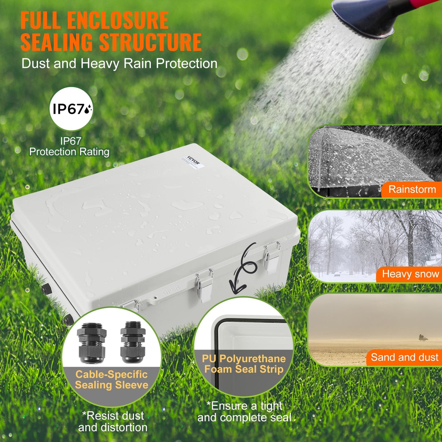 Outdoor Electrical Junction Box, 13.78 x 9.84 x 5.90 in, ABS Plastic Electrical Enclosure Box with Hinged Cover Stainless Steel Latch, IP67 Dustproof Waterproof for Outdoor Electrical Projects