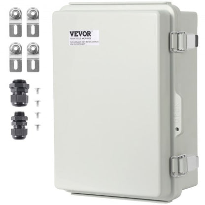 Outdoor Electrical Junction Box, 16.93 x 12.99 x 7.09 in, ABS Plastic Electrical Enclosure Box with Hinged Cover Stainless Steel Latch, IP67 Dustproof Waterproof for Outdoor Electrical Projects