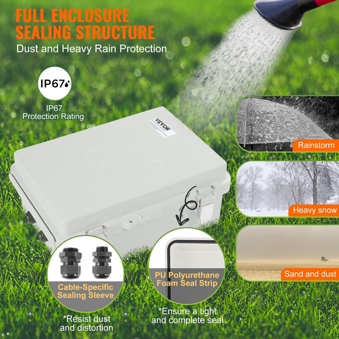 Outdoor Electrical Junction Box, 16.93 x 12.99 x 7.09 in, ABS Plastic Electrical Enclosure Box with Hinged Cover Stainless Steel Latch, IP67 Dustproof Waterproof for Outdoor Electrical Projects