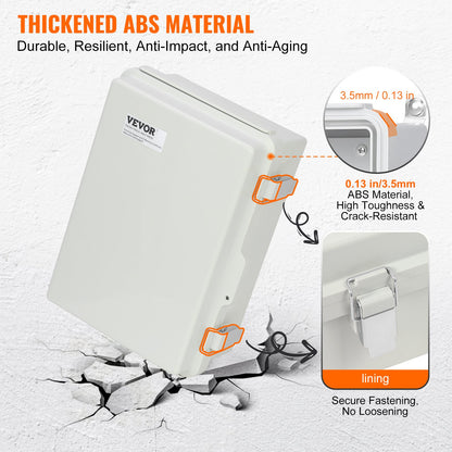Outdoor Electrical Junction Box, 16.93 x 12.99 x 7.09 in, ABS Plastic Electrical Enclosure Box with Hinged Cover Stainless Steel Latch, IP67 Dustproof Waterproof for Outdoor Electrical Projects