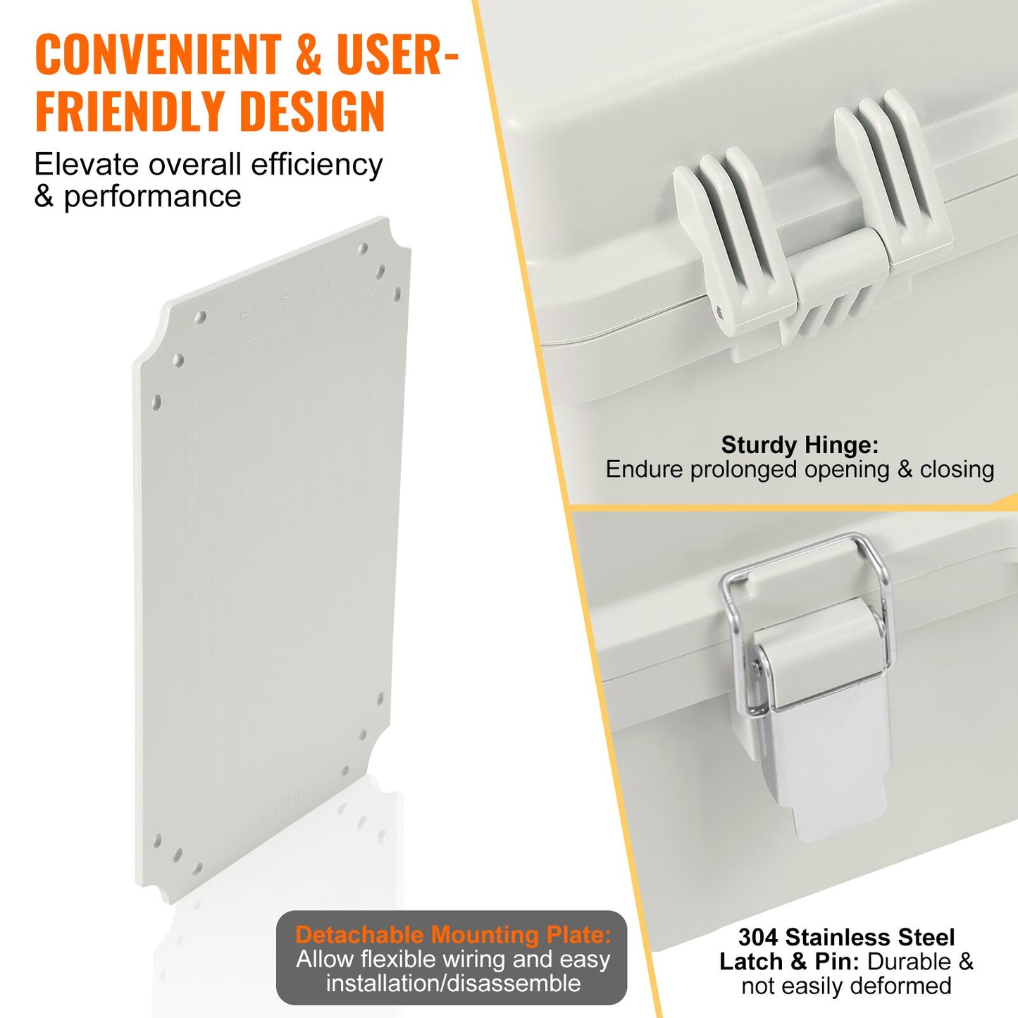 Outdoor Electrical Junction Box, 16.93 x 12.99 x 7.09 in, ABS Plastic Electrical Enclosure Box with Hinged Cover Stainless Steel Latch, IP67 Dustproof Waterproof for Outdoor Electrical Projects