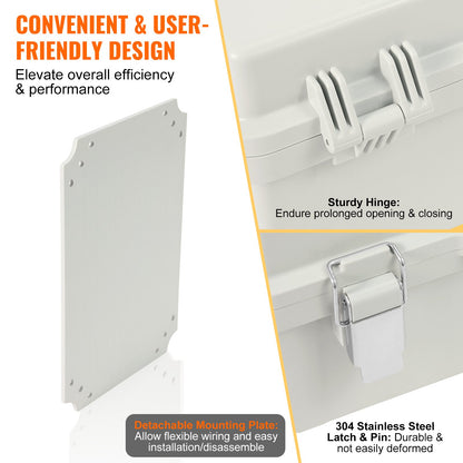 Outdoor Electrical Junction Box, 16.93 x 12.99 x 7.09 in, ABS Plastic Electrical Enclosure Box with Hinged Cover Stainless Steel Latch, IP67 Dustproof Waterproof for Outdoor Electrical Projects