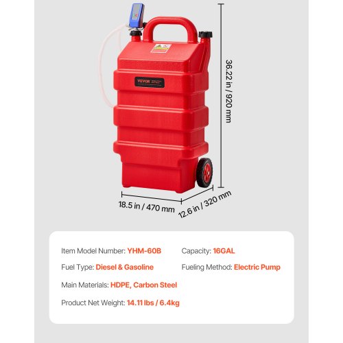 Fuel Caddy 16 Gallon Portable Fuel Tank with 12V DC Electric Transfer Pump | EU