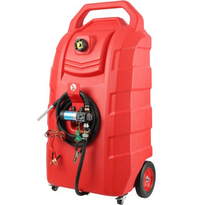 Fuel Caddy, 32 Gallon, Portable Fuel Storage Tank On-Wheels, with 12V DC Transfer Pump, Gasoline Diesel Fuel Container with 8.2 ft Hose, Flow Rate 7L/min, for Trucks, Boats, Lawn Mowers