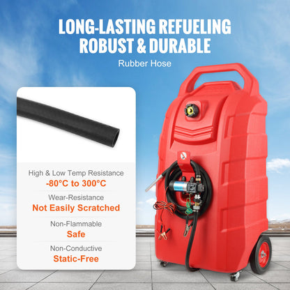 Fuel Caddy, 32 Gallon, Portable Fuel Storage Tank On-Wheels, with 12V DC Transfer Pump, Gasoline Diesel Fuel Container with 8.2 ft Hose, Flow Rate 7L/min, for Trucks, Boats, Lawn Mowers