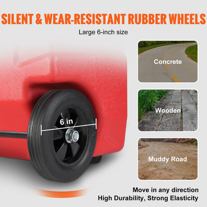 16 Gallon Fuel Caddy, 7.8 L/min, Portable Gas Storage Tank Container with Hand Pump Rubber Wheels, Fuel Transfer Storage Tank for Gasoline Diesel Machine Oil Car Mowers Tractor Boat Motorcycle