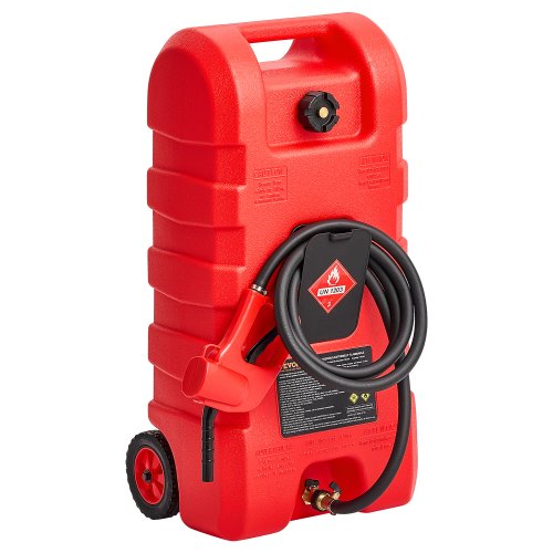 Fuel Caddy, 15 Gallon, Portable Fuel Tank with Gravity & Hand Pump Modes, Fuel Tank Container with Wheels, 10 ft Delivery Hose & Manual Pump, Gas Caddy for Motorboats, ATVs, Gasoline & Diesel