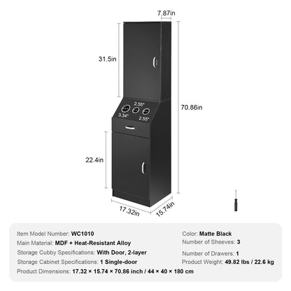 Salon Förvaringsskåp, Frisörsalong Station för frisör, Hårstylist Station Set, med 3 hårtorkhållare, skåp och en låda, svart