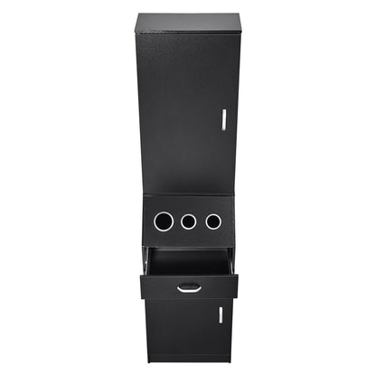 Salon Förvaringsskåp, Frisörsalong Station för frisör, Hårstylist Station Set, med 3 hårtorkhållare, skåp och en låda, svart