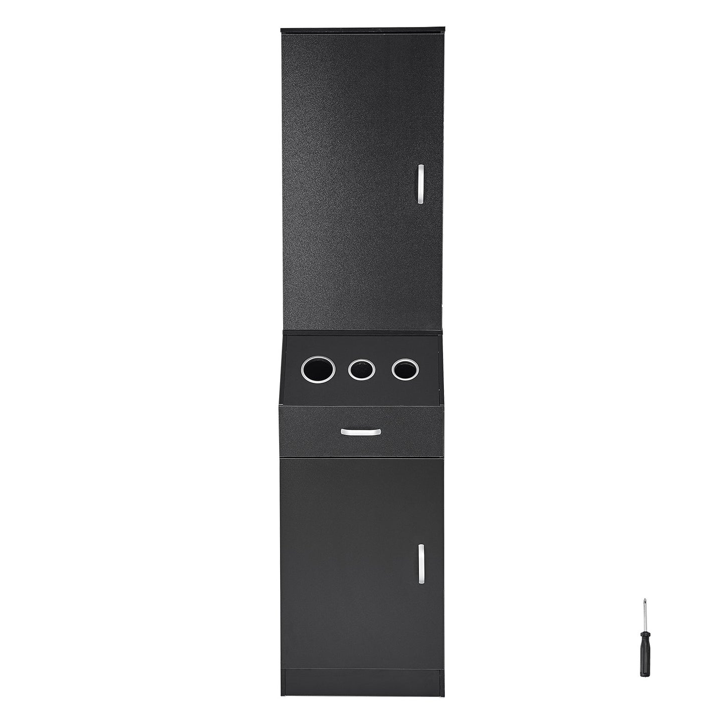 Salon Förvaringsskåp, Frisörsalong Station för frisör, Hårstylist Station Set, med 3 hårtorkhållare, skåp och en låda, svart