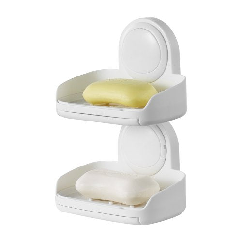 Soap Holder for Shower, Double Layer with Suction Cup, Wall Mounted NO-Drilling, Strong Suction Bar Soap Sponge Holder, Self Draining Soap Saver, for Shower Bathroom Bathtub Kitchen, Removable