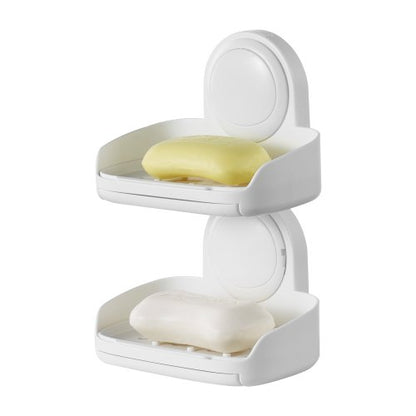 Soap Holder for Shower, Double Layer with Suction Cup, Wall Mounted NO-Drilling, Strong Suction Bar Soap Sponge Holder, Self Draining Soap Saver, for Shower Bathroom Bathtub Kitchen, Removable