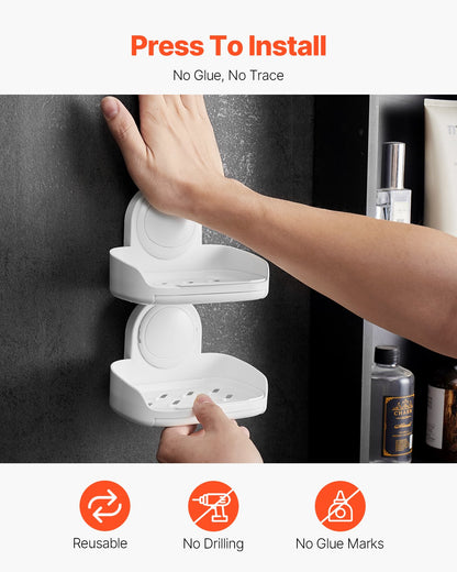 Soap Holder for Shower, Double Layer with Suction Cup, Wall Mounted NO-Drilling, Strong Suction Bar Soap Sponge Holder, Self Draining Soap Saver, for Shower Bathroom Bathtub Kitchen, Removable