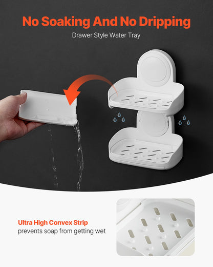 Soap Holder for Shower, Double Layer with Suction Cup, Wall Mounted NO-Drilling, Strong Suction Bar Soap Sponge Holder, Self Draining Soap Saver, for Shower Bathroom Bathtub Kitchen, Removable