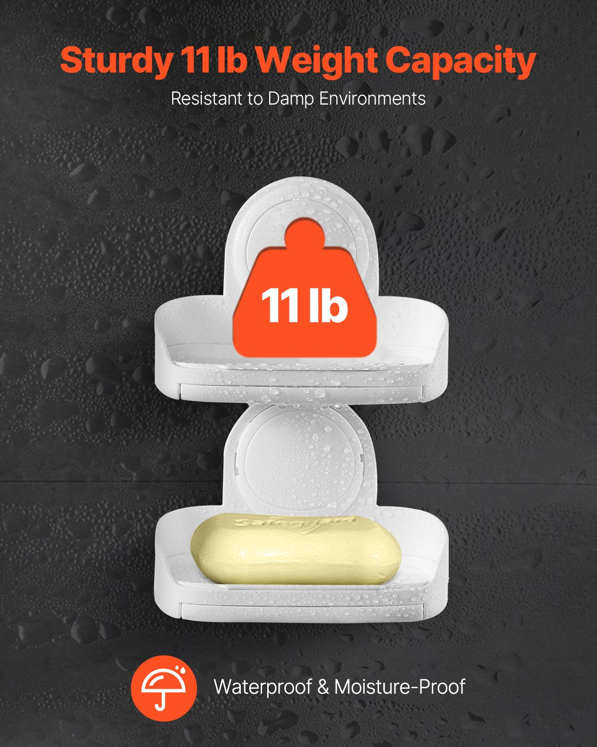 Soap Holder for Shower, Double Layer with Suction Cup, Wall Mounted NO-Drilling, Strong Suction Bar Soap Sponge Holder, Self Draining Soap Saver, for Shower Bathroom Bathtub Kitchen, Removable