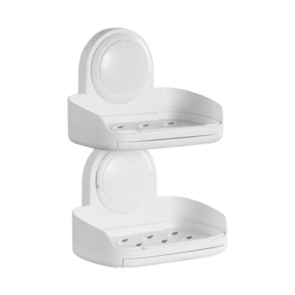 Soap Holder for Shower, Double Layer with Suction Cup, Wall Mounted NO-Drilling, Strong Suction Bar Soap Sponge Holder, Self Draining Soap Saver, for Shower Bathroom Bathtub Kitchen, Removable