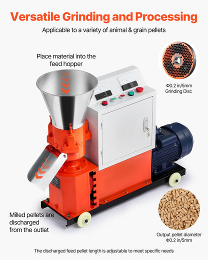 Feed Pellet Mill Machine, 5 mm Animal Feed Pellet Making Machine, 3KW 240V Animal Food Granulator Mill Machines with 3 Pressure Rollers & 4 Wheels, Ideal for Poultry, Livestock, Farm Animals