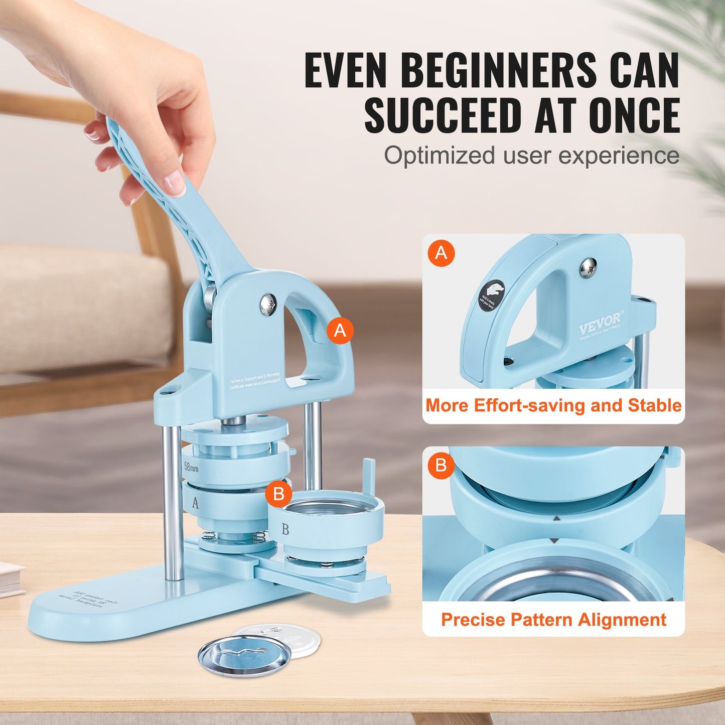 3-IN-1 Button Maker, 1/1.25/2.28 inch(25/32/58mm) Pin Maker, 300pcs Button Parts, Button Maker Machine with Panda Magic Book, Ergonomic Arc Handle Punch Press Kit, For Children DIY Gifts, Blue