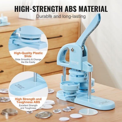 3-IN-1 Button Maker, 1/1.25/2.28 inch(25/32/58mm) Pin Maker, 300pcs Button Parts, Button Maker Machine with Panda Magic Book, Ergonomic Arc Handle Punch Press Kit, For Children DIY Gifts, Blue