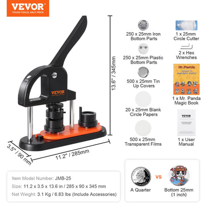 Button Maker Machine, 0.98inch/25mm Pin Maker, Installation-Free Badge Punch Press Kit, Kids DIY Gifts Button Making Supplies with 500pcs Button Parts, Circle Cutter, Magic Book