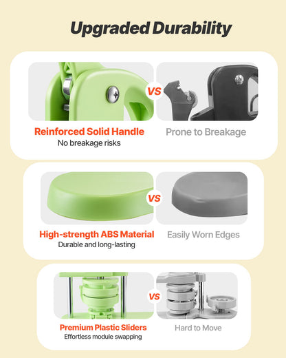 Button Maker Machine, 1.26/2.28 inch 2-in-1, Plastic Pin Maker with 200 pcs Button Parts, Circle Cutter and Magic Book, Reinforced Ergonomic Handle, for DIY Badges, Personalized Pins, Green