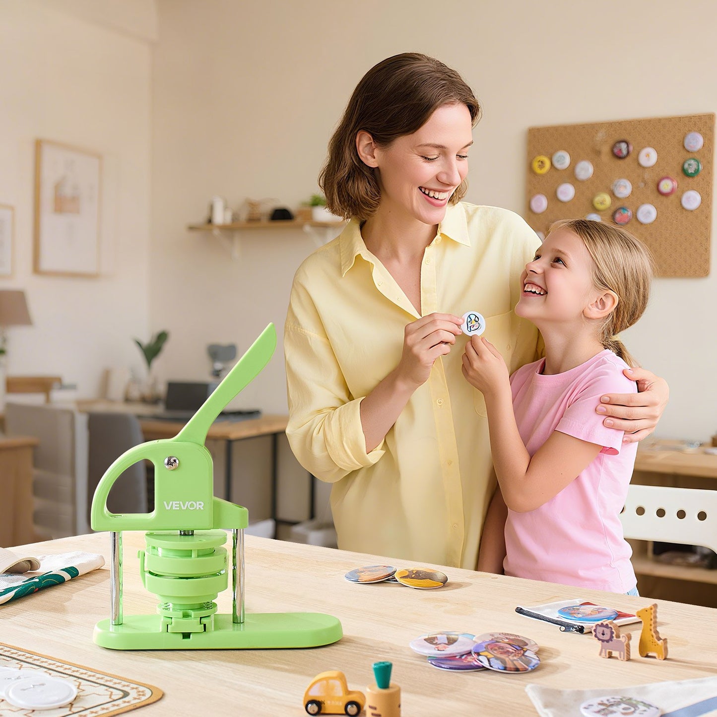 Button Maker Machine, 1.26/2.28 inch 2-in-1, Plastic Pin Maker with 200 pcs Button Parts, Circle Cutter and Magic Book, Reinforced Ergonomic Handle, for DIY Badges, Personalized Pins, Green