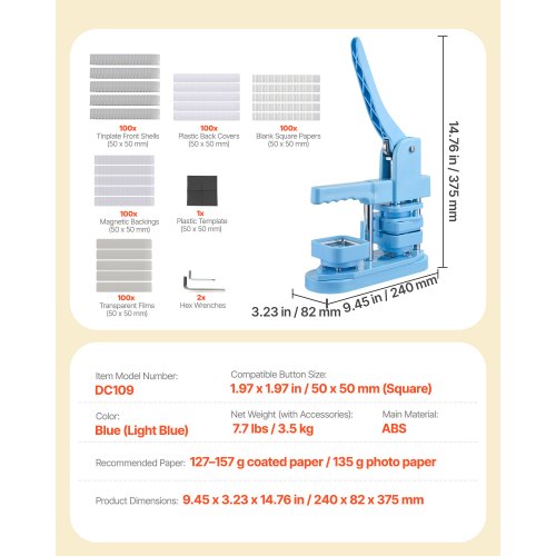 Knappmaskin Nåltillverkare 50 x 50 mm Fyrkantig 100 st Knappdelar |  EU