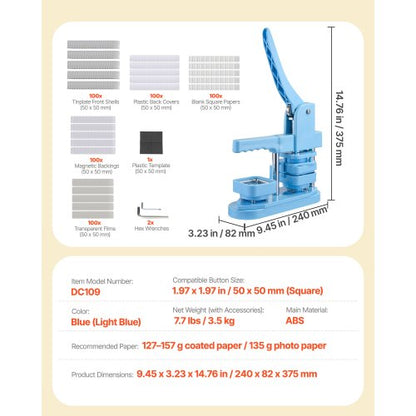 Knappmaskin Nåltillverkare 50 x 50 mm Fyrkantig 100 st Knappdelar |  EU