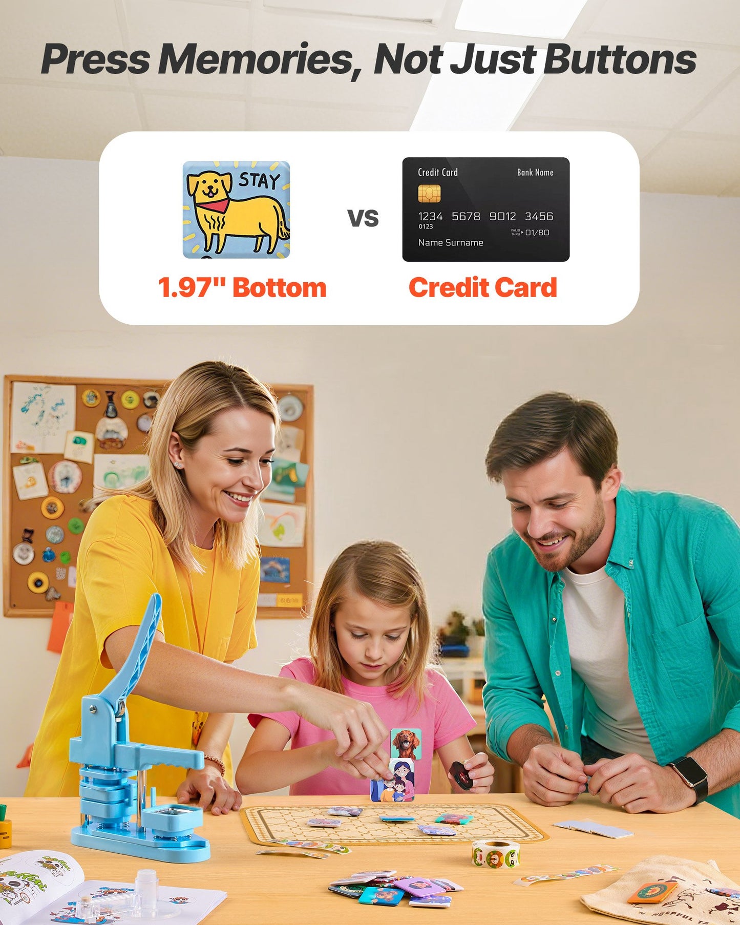 Button Maker Machine, 1.97 x 1.97 in Square, Plastic Pin Maker with Tinplate Front Shells, Plastic Back Covers, Magnetic Backings and Transparent Films, Ergonomic Handle, for DIY Badges, Blue