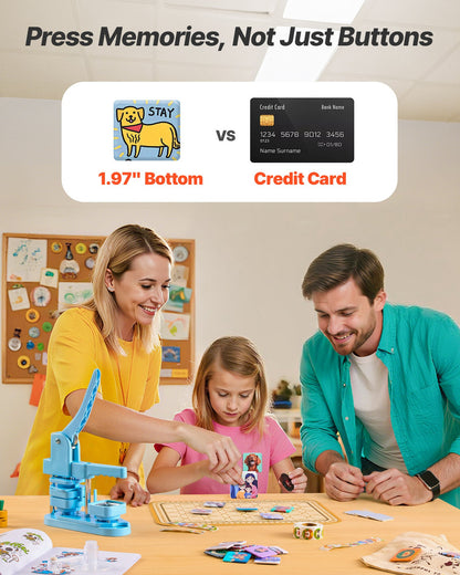 Button Maker Machine, 1.97 x 1.97 in Square, Plastic Pin Maker with Tinplate Front Shells, Plastic Back Covers, Magnetic Backings and Transparent Films, Ergonomic Handle, for DIY Badges, Blue