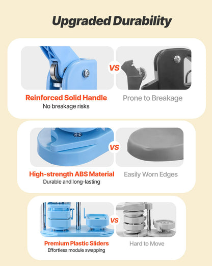 Button Maker Machine, 1.97 x 1.97 in Square, Plastic Pin Maker with Tinplate Front Shells, Plastic Back Covers, Magnetic Backings and Transparent Films, Ergonomic Handle, for DIY Badges, Blue