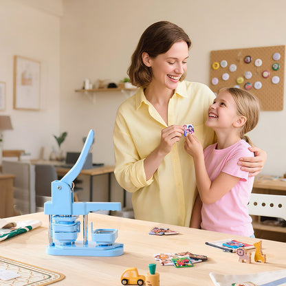 Button Maker Machine, 1.97 x 1.97 in Square, Plastic Pin Maker with Tinplate Front Shells, Plastic Back Covers, Magnetic Backings and Transparent Films, Ergonomic Handle, for DIY Badges, Blue