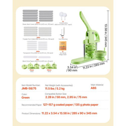 Buttonmaschine Kunststoffnadelmaschine 58 mm / 75 mm mit 200 Stück | EU